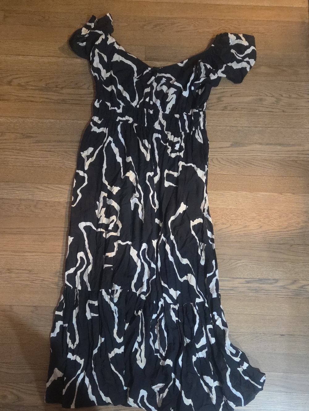 Nine West Black and White Off-Shoulder Maxi Dress